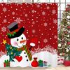 Red Christmas Snowman Shower Curtain With Snowflake Pine Tree Design, Waterproof Winter New Year Holiday Bathroom Decor