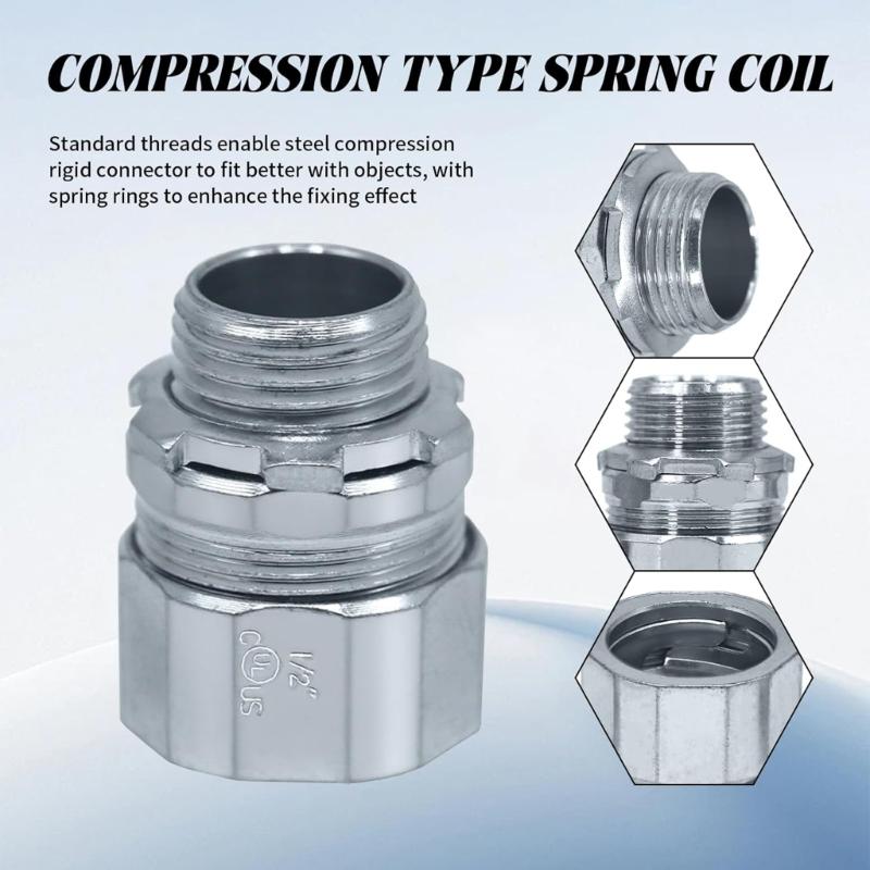 10PCS Steel Conduit Fittings with Spring Lock Easy Installation No Thread Designs Spring Lock set for Hard Metal Pipe