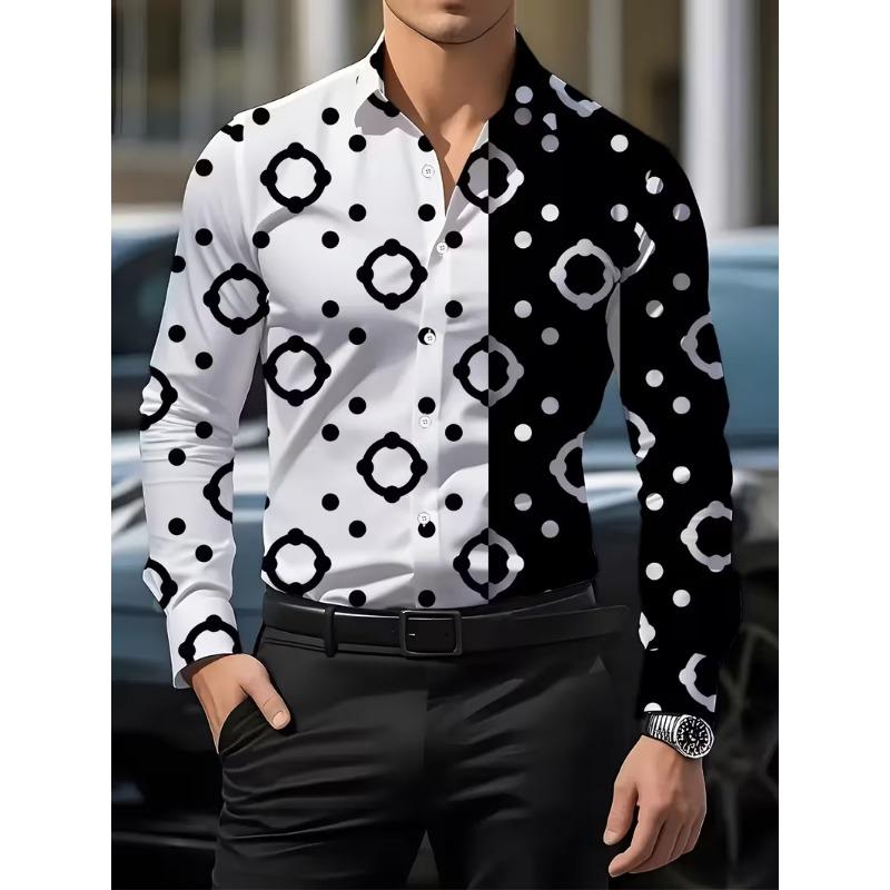men's long sleeved shirt 3D printed line pattern design and men's lapel button Spring Autumn casual top Men Clothing