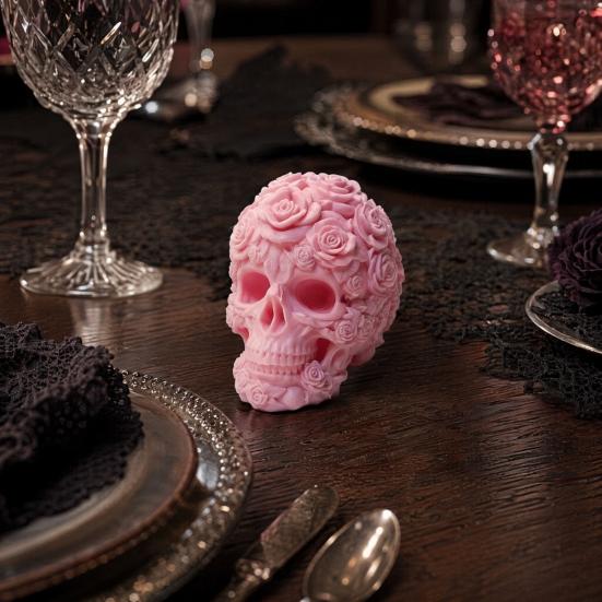 3D-gedruckte Rosen-Schädel-Figur, Langlebige Kunststoff-Gothic-Schädel-Blumen-Skulptur mit Detaillierter Blütenblatt- und Knochenstruktur, Mattes Finish Halloween-Dekoration Geschenk
