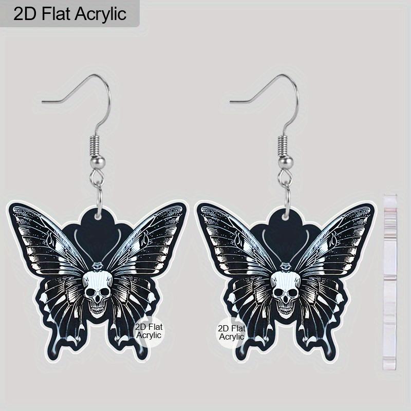 2D Flat Cute Halloween Sugar Skull Butterfly Earrings Dangle Acrylic Day of The Dead Decor Gifts for Women Festival Charms