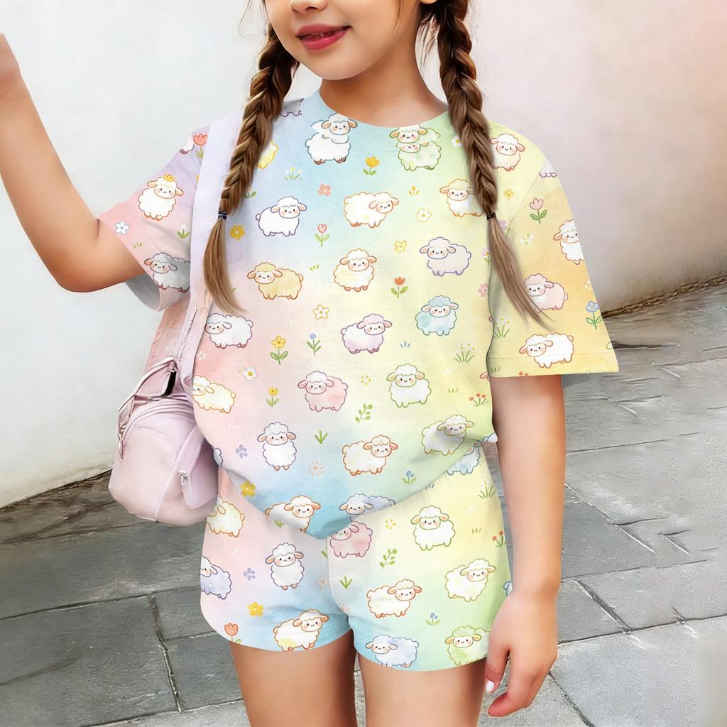 Kids Casual Short Sleeve Top and Shorts Set Animal Print Lightweight Comfortable Summer Outfit for Boys and Girls Soft Fabric