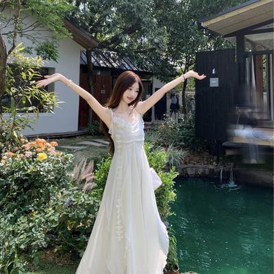 Holiday Style Flower Design Suspender Dress Women's 2026 Summer New Waist Thin Very Fairy Long Skirt