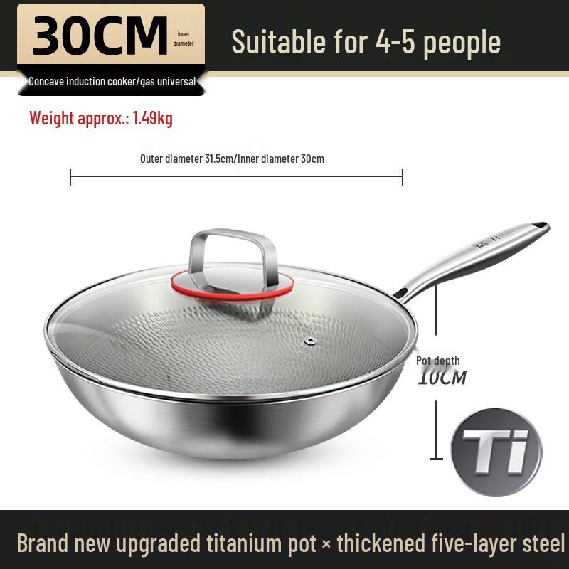 German Fish Scale Hammered Pure Titanium Wok - Uncoated Non-Stick Stir-Fry Pan for Induction Cookers.