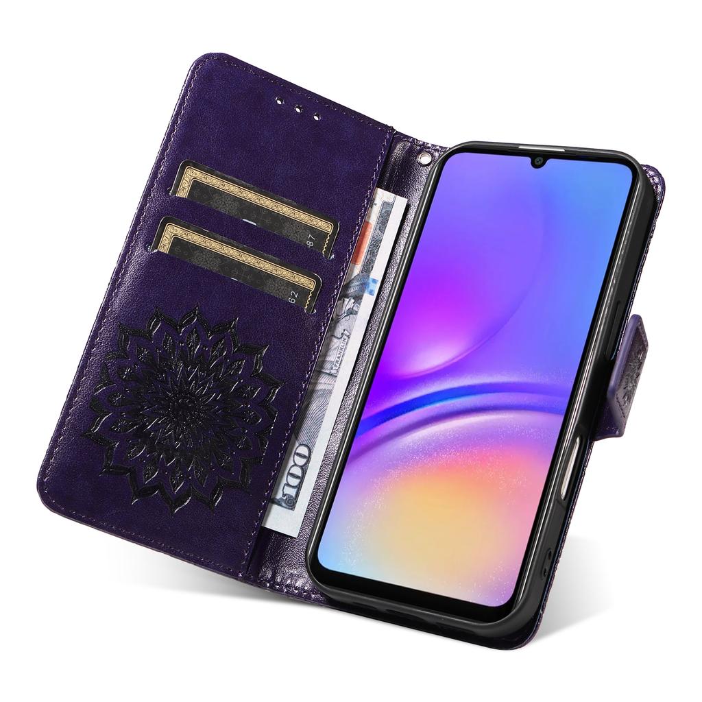 For Samsung Galaxy A07 4G/A06 5G/A06 4G Phone Case Sunflower Imprinted Leather Wallet Stand Cover with Strap