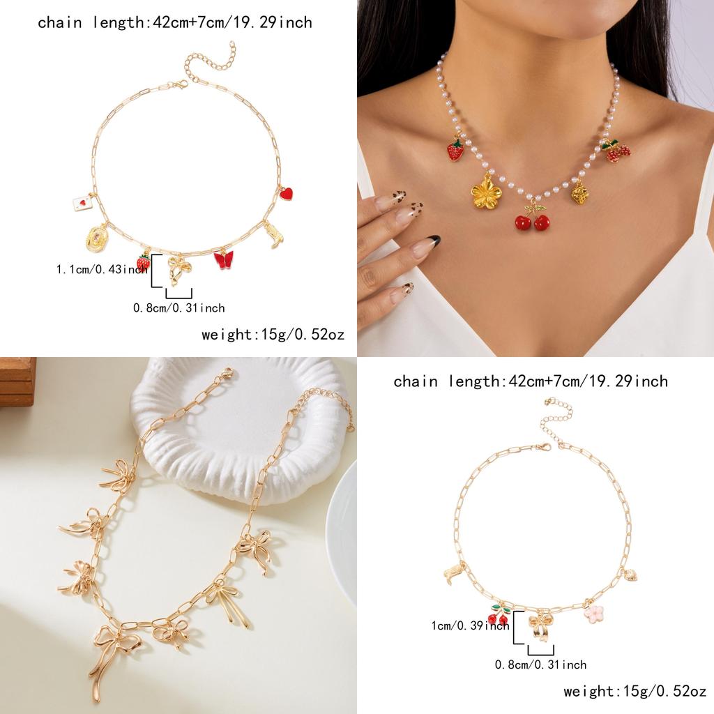 Handcrafted Alloy Necklace With Shell And Cherry Charm For Summer Vacation Wear