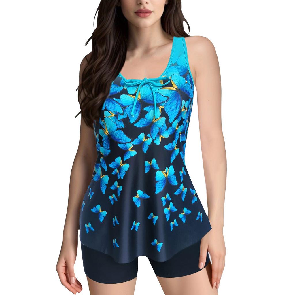 Ladies' Sexy Swimsuit With Suspender And Printed Two-piece Swimsuit Set