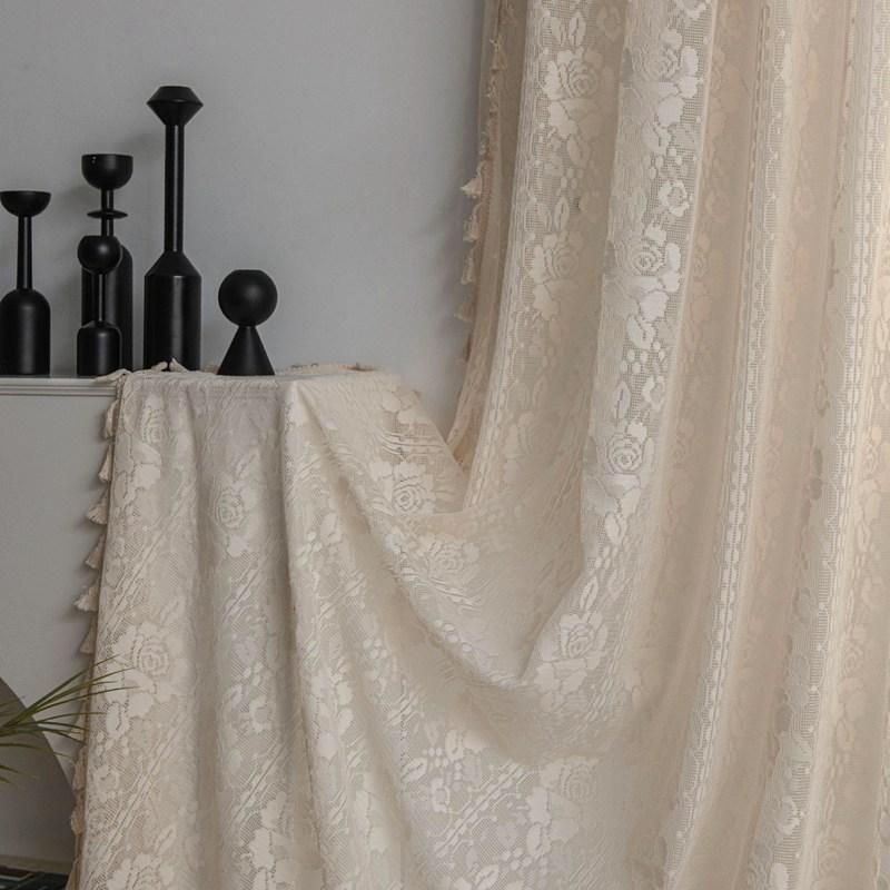 Checkered Geometric Crochet Curtains With Light Transmission American Style Hollow-out Living Room Balcony Bedroom Window Art