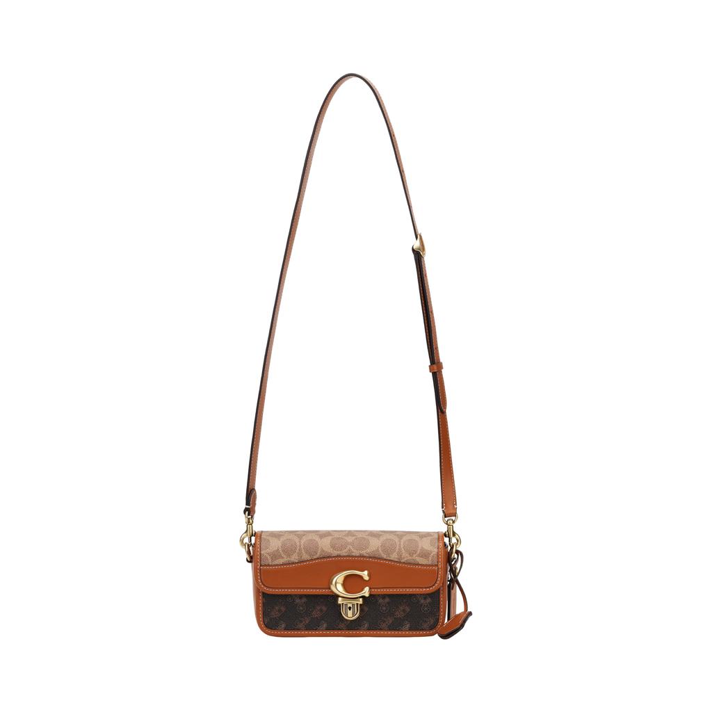 Coach Studio Baguette 20 Metal Logo Monogram Print Faux Leather Shoulder Bag Small Women Shoulder Bag Brown CR798-B4V6
