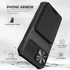 For iPhone 15 Magnetic Case Card Holder Phone Cover with Slide Lens Lid