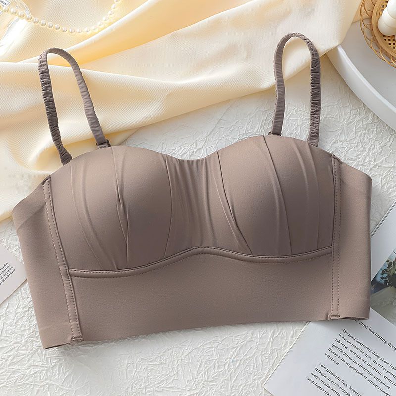 Women's Thin Style Fixed Bra Pad Camisole Bra Adjustable Tube Top Bandeau Underwear with Ruffles Sweet Princess Style
