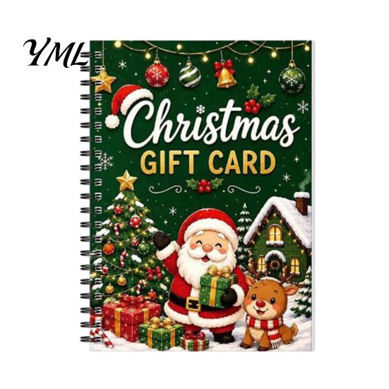 Compact Gift Presentation Folder Christmas Card Book, 7" x 5" Spiral Bound Merry Portable Memory Keeper for Cash Booklet, Greeting Album, Personalized