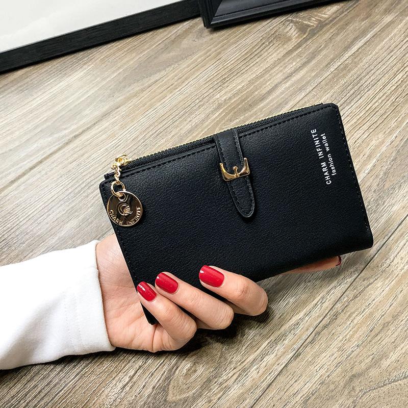 Trendy Women's Wallet Clutch PU Leather Simple Short Zipper Purse Chain Belt Buckle Female Wallets Card Holder