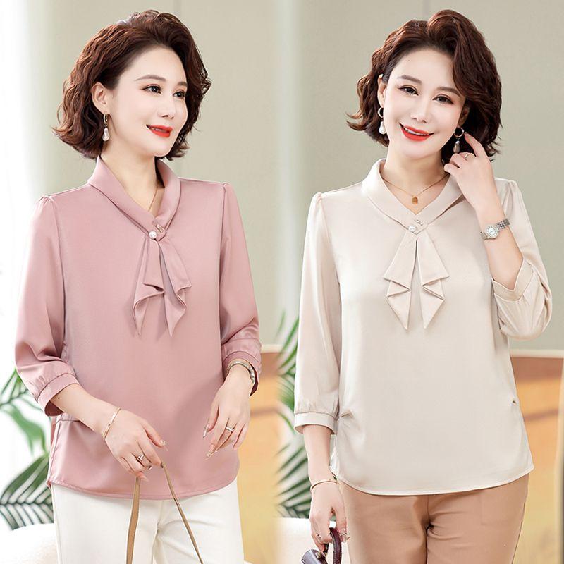 Women's Spring and Autumn Style Chiffon Shirt Loose Middle-aged and Elderly Mother's Clothing Base Shirt