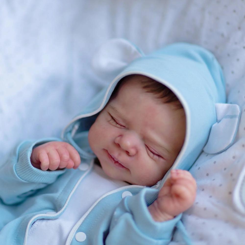 BZDOLL 18inch 45cm Asleep Reborn Baby Doll with 3D-paint Skin and Visible Veins Toy (Soft Vinyl , Cloth Body) Lifelike Newborn Bebe Girl Birthday Gift
