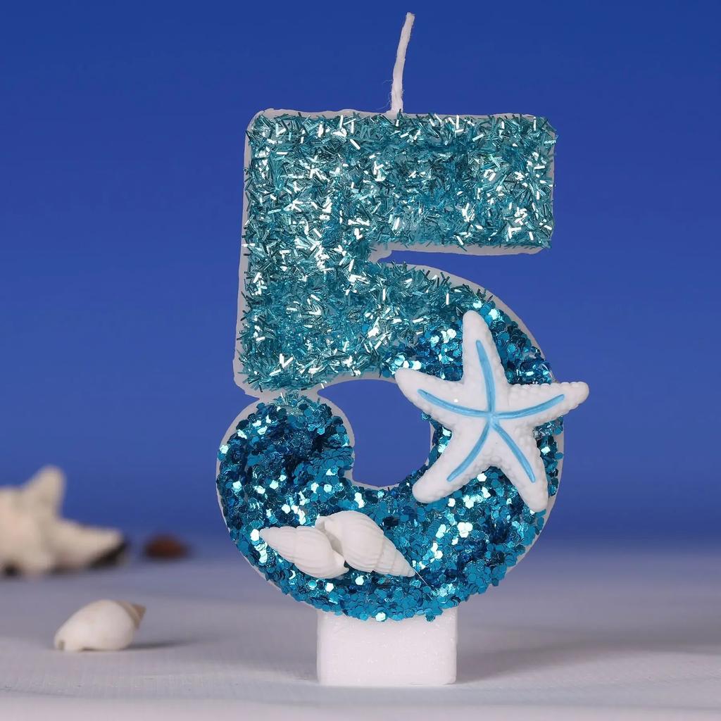 Starfish Conch Shell Glitter Number Birthday Candles Cake Toppers Birthday Wedding Birthday Digital Cakes Dessert Decor