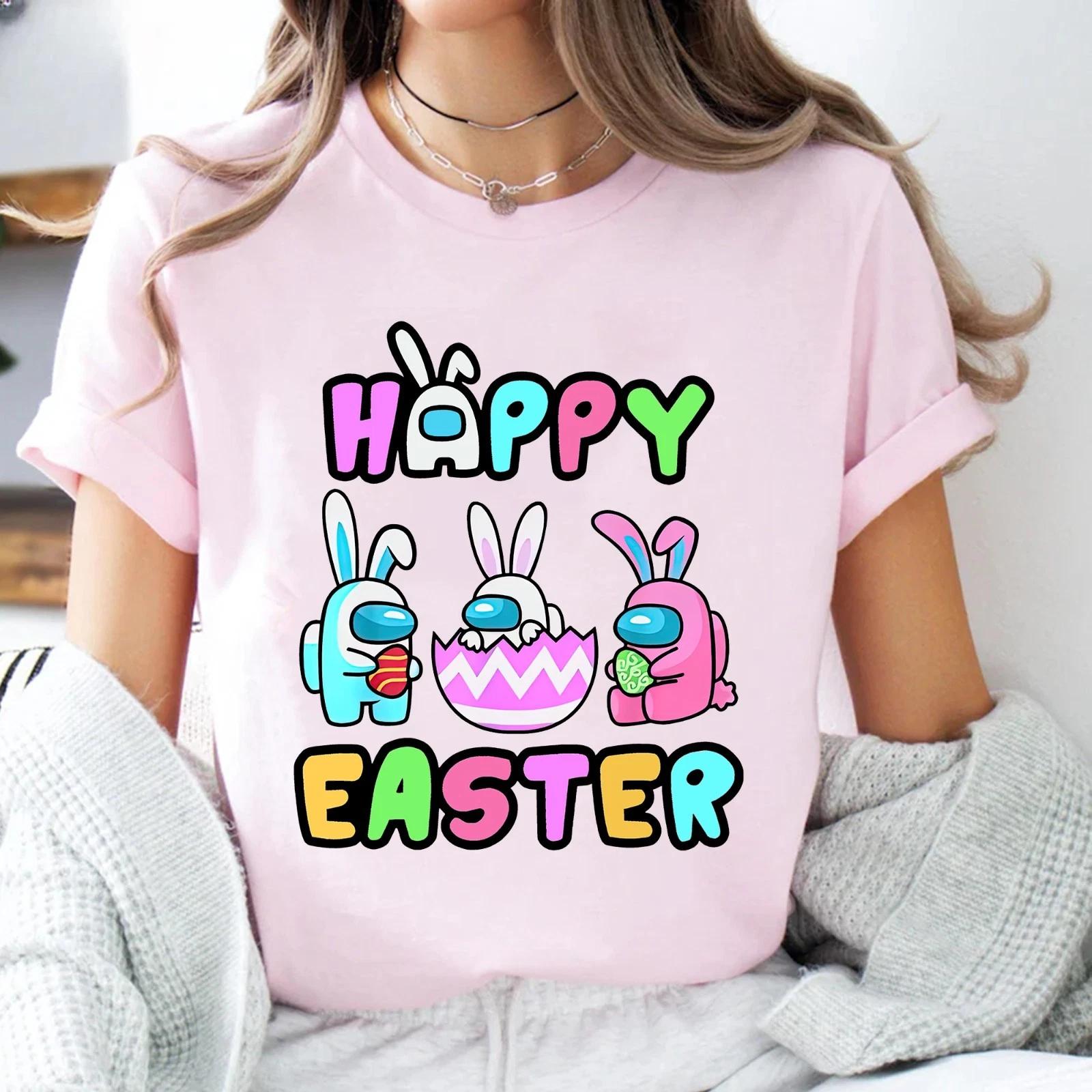 Happy Easter Day Shirts, Cute Bunny Among Us Tee, Easter Gift for Friends M