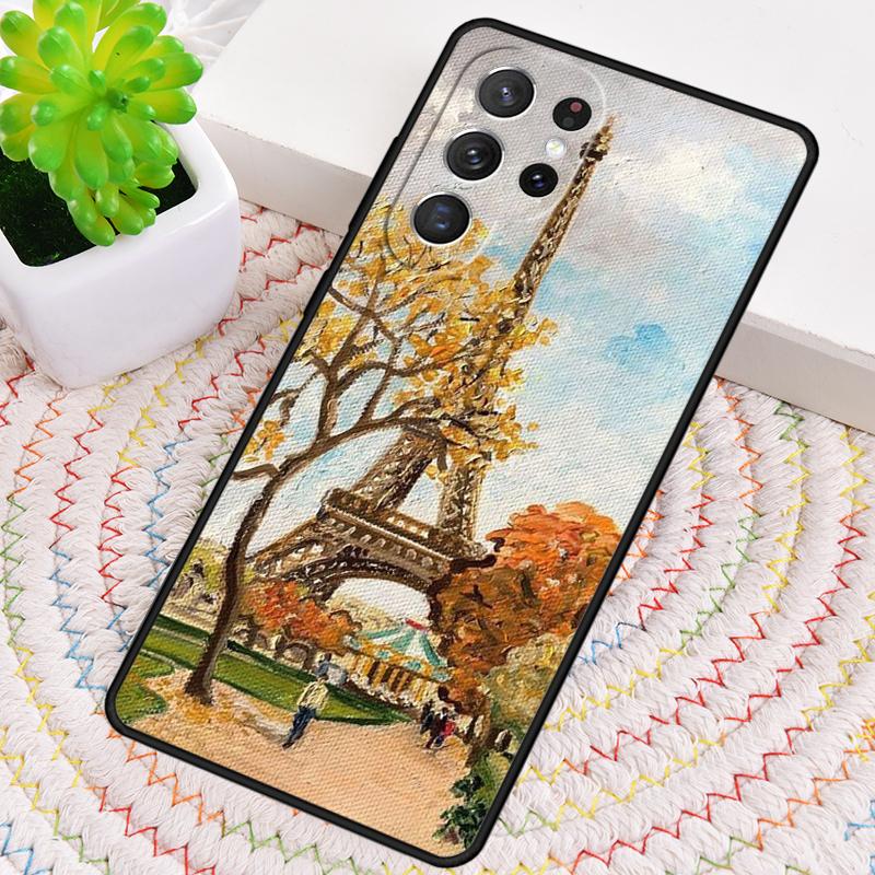 Oil Painting Paris Eiffel Tower Silicone Phone Case For Samsung Galaxy note 10 pro S26 S25 S24 S23 S22 S21 Plus Ultra Capa Cover