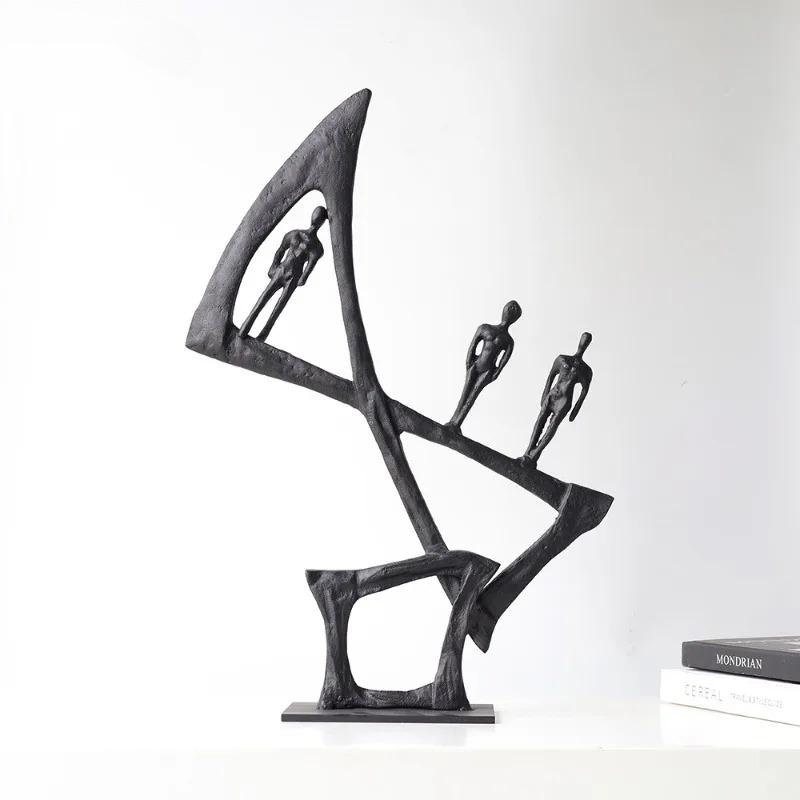 Creative Retro Metal Figure Sculpture Black Art Statue Character Ornaments Home Accessories Decoration Display Model Figurines G