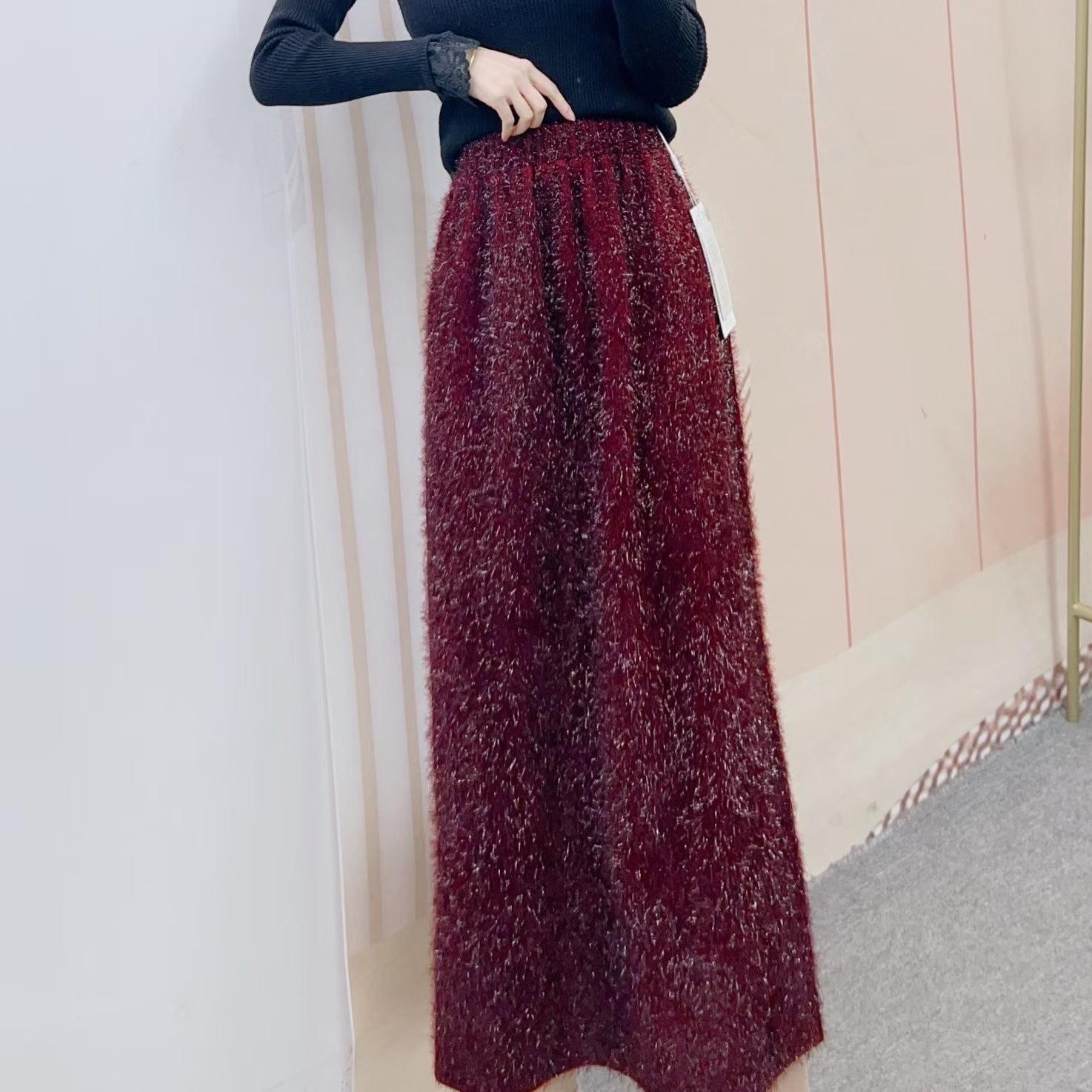 Spring 2026 High-Waisted Bright Silk Over-the-Knee Slit Midi Skirt L