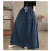 DIMANAF 2026 Autumn Winter Women Plus Size Denim Long Skirts Trousers Bottoms Cotton Loose Casual Oversize Denim Blue Skirt