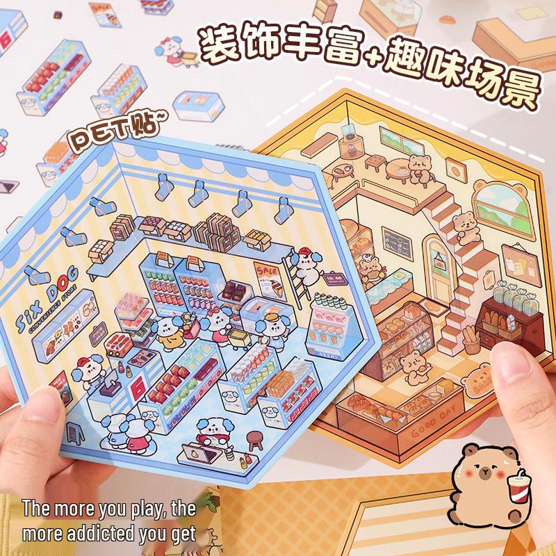 3D Capybara and Puppy Cartoon Landscape Stickers for DIY Journals and Quiet Books