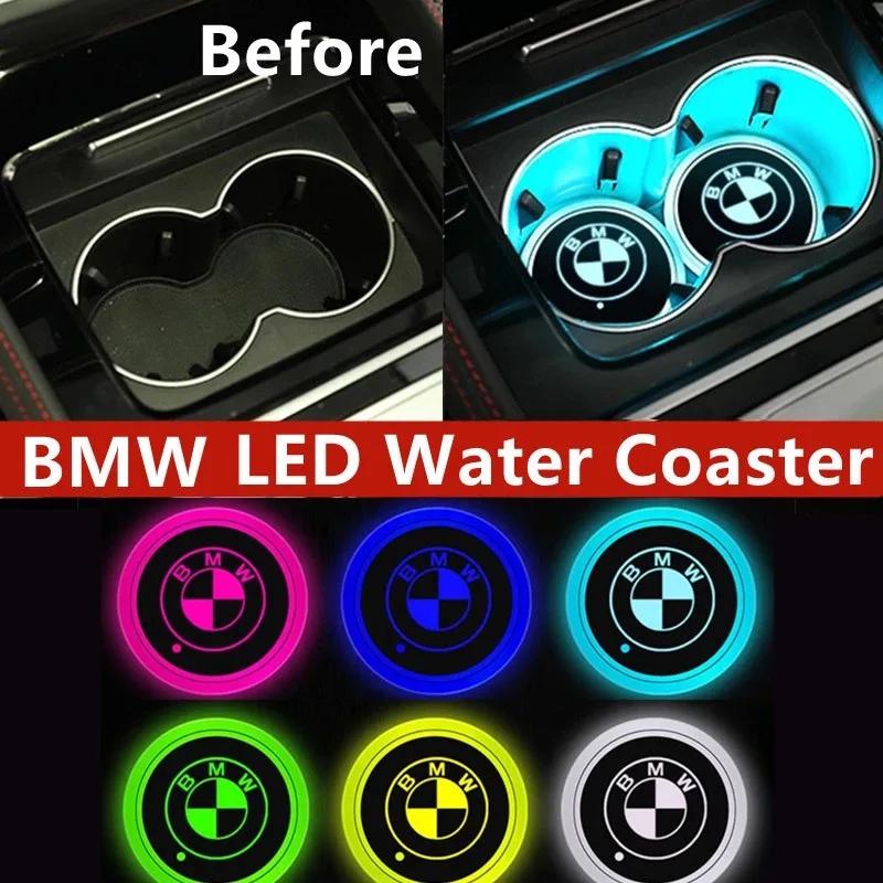 LPTJD1 2026 Car Sticker BMW 7 Color LED Car Cup Holder For M E46 E90 E60 F30 E39 F10 E87 E36 F20 E92 Serie 1 BT21 Light Luminous Coas