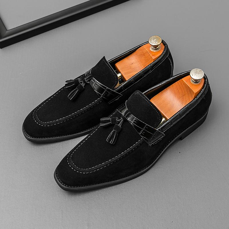 Fashion Tassels Suede Crocodile Skin Color Blocking Design Men Comfortable High Quality Leather Shoes Casual Slip On Flats Soft Loafers