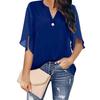 Summer Tops Plus Size Fashion Clothes Women's Casual Half Sleeve Tops Ladies Flare Sleeve Loose Tops Solid Color V-neck Chiffon Blouse