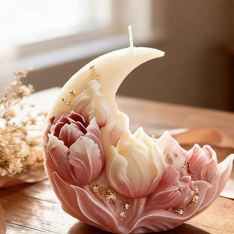 Food Grade Safe Silicone Mould Featuring Elegant Moon Tulips Designs For Home Candle Making With Easy Demolding