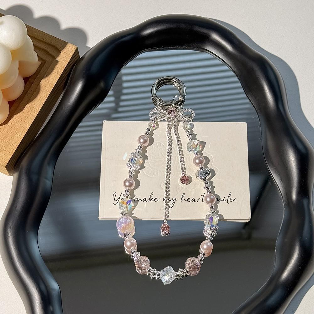 Fashion Luxury Pearl Bow Tassel Phone Chain With Crystal Beads For Women