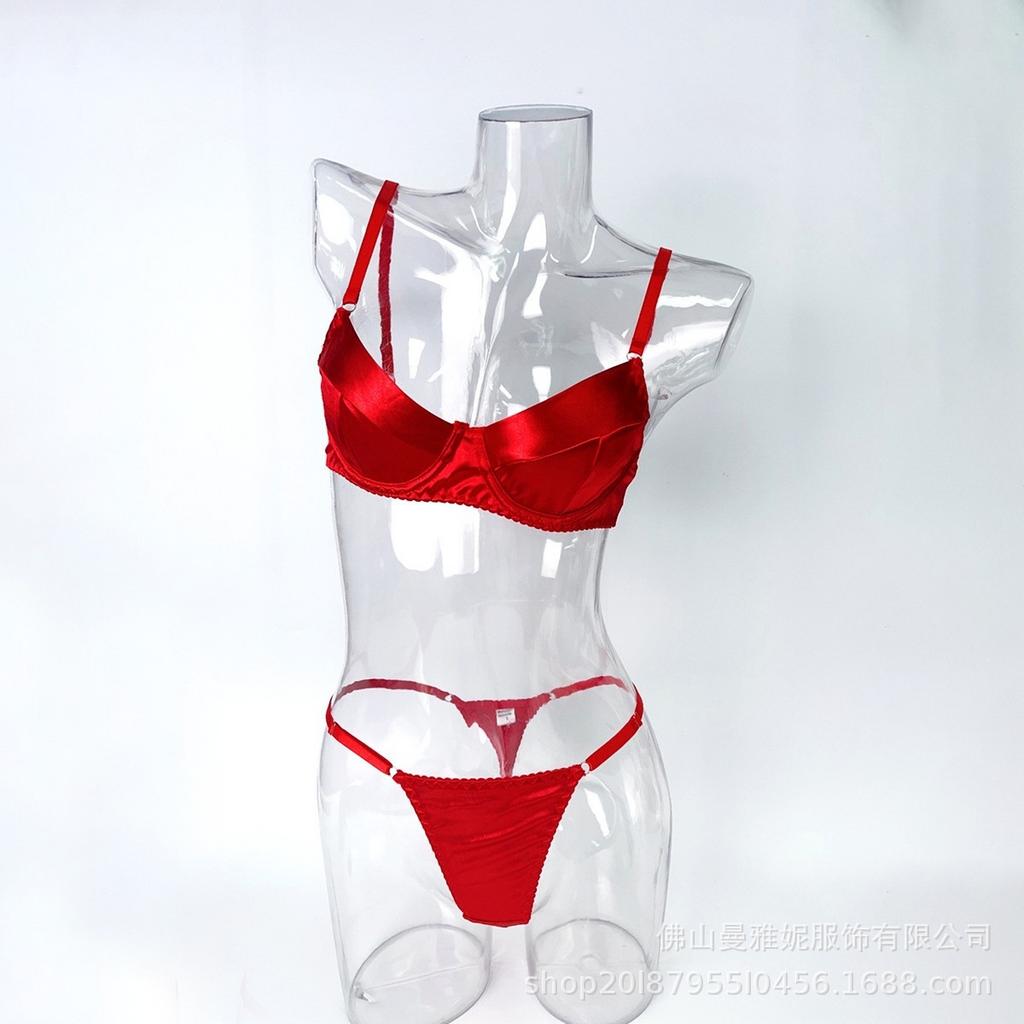 Russia's hot-selling sexy lingerie ultra-thin satin satin big breasts show small anti-sagging sexy bra set