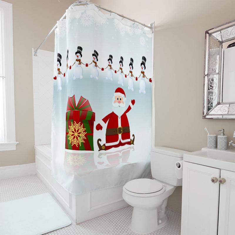 TU Christmas Shower Curtain Festive Holiday Bathroom Decor Santa Claus Reindeer Snowflakes Winter Themed Waterproof Fabric Backd
