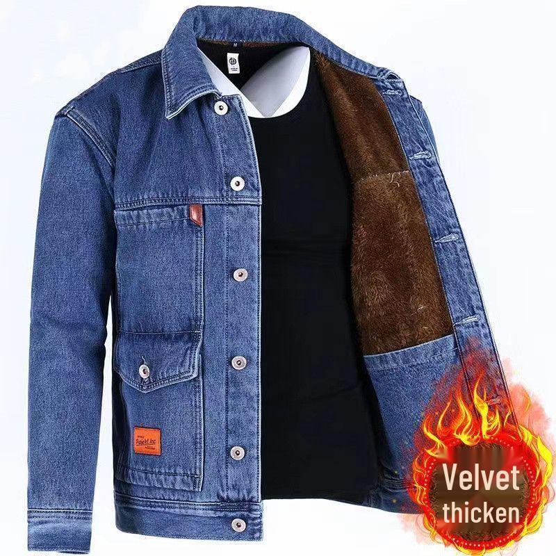 Men's Windproof Velvet-Lined Denim Coat - Warm, Wear-Resistant, Loose-Fit for Winter