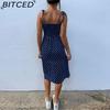 BITCED Kleider Sommerkleid Sommer Damen Lässig Ärmellos Gepunktet Strandkleid Hohe Taille Plissiert V-Ausschnitt Vestidos De Verano