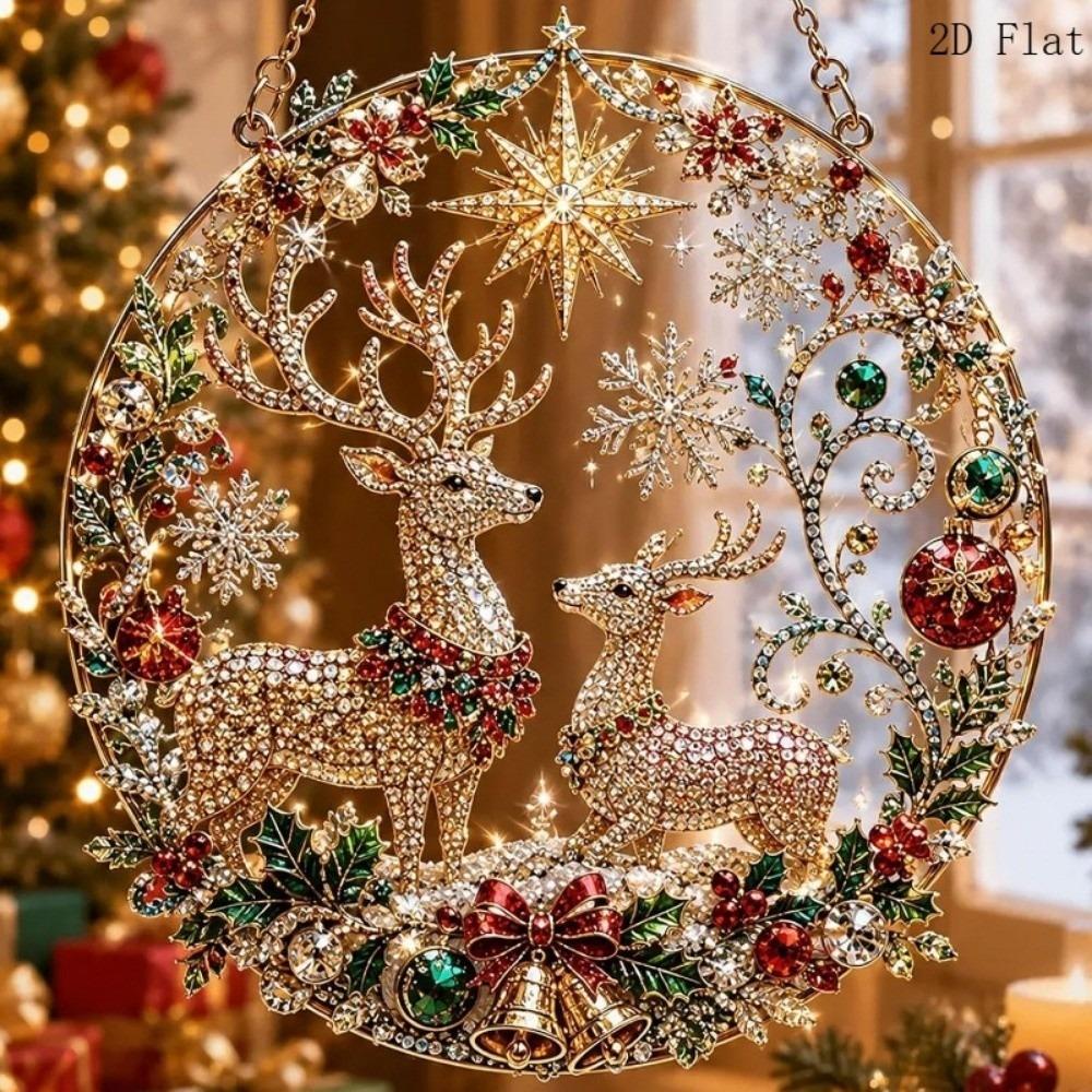 2D Flat Christmas Ornament Shiny Christmas Tree Decor Home Decoration Xmas Hanging Decor  Party