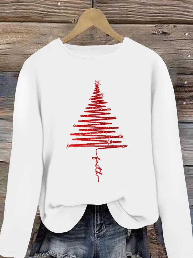 (Asian Size) style tree 90s Christmas new year Graphic Tee Women autumn winter Casual Fashion Top Clothing Print T Shirt Long Sleeve T-shirts