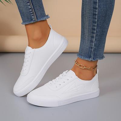 White Sneakers Shoes Women 2024 Spring Autumn New Roman Style Fashion Flat Bottom Leisure Board Shoes Lace Up Tennis Large Size