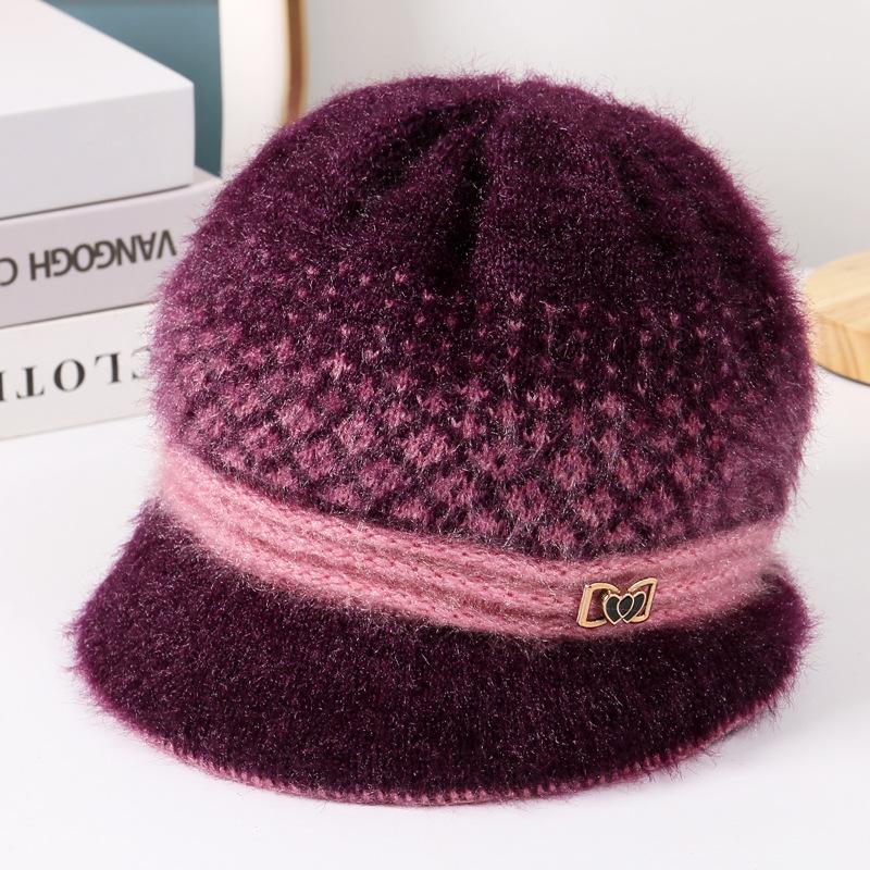 Winter new middle-aged and elderly hats women's fleece warm women's ear protectors knitted wool hats mother grandma hats women
