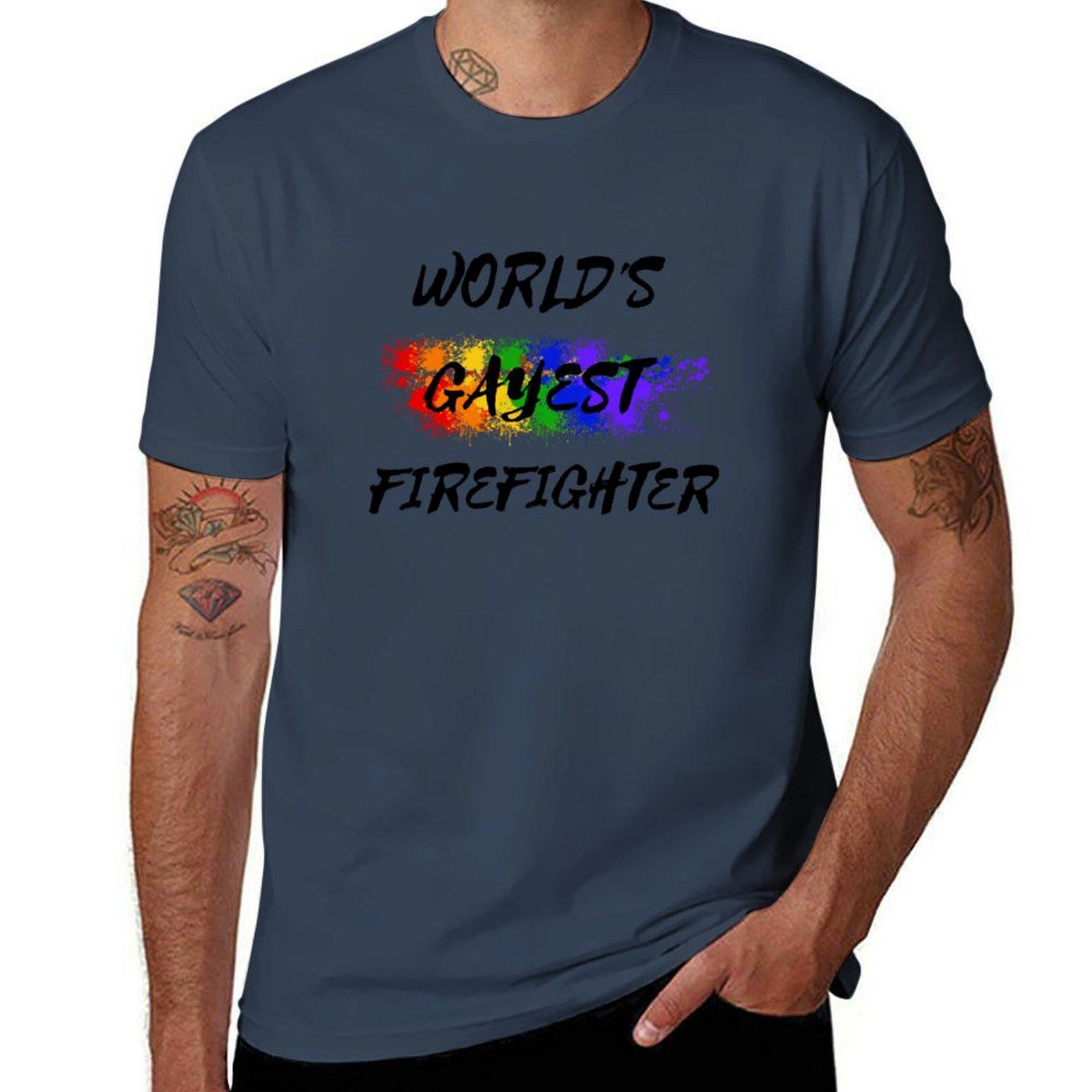 Worlds Gayest Firefighter Tshirt Basic Short Sleeve Cotton Blend Tshirt S