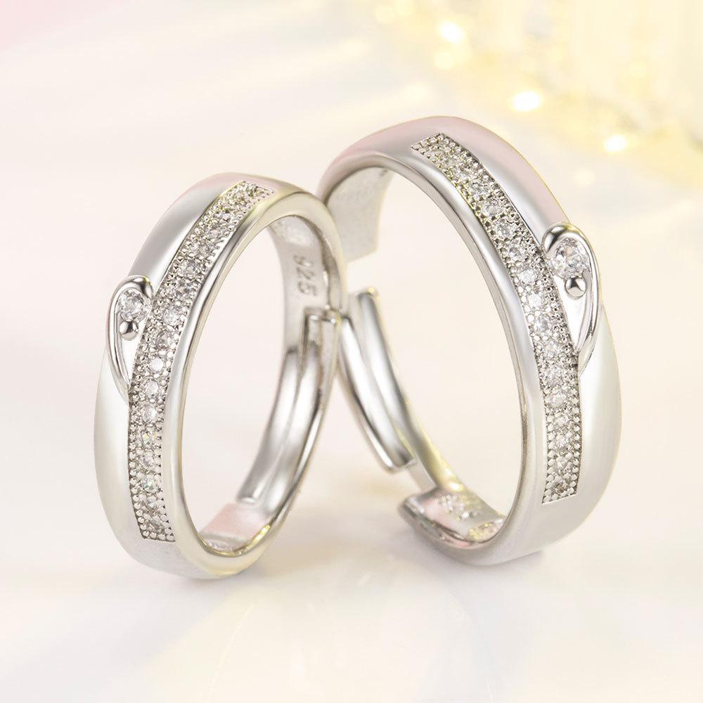 2Pcs 925 Silver Couples Ring Sets Light Polishing Simple Ring for Woman Man Classic Wedding Fine Jewelry Circle