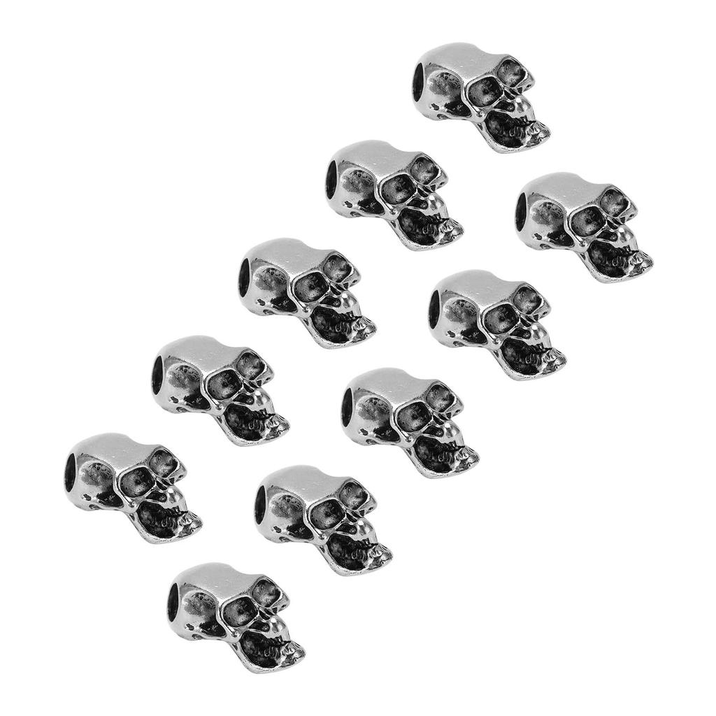 10 bucăți din aliaj de farmec pentru cap de craniu, pentru fabricarea de schelet, pandantive de craniu pentru breloc Paracord, gaură dublă
