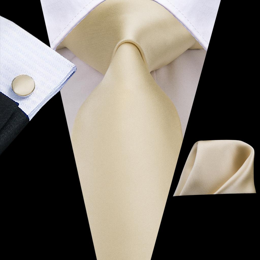 Hi-Tie Floreale Champagne Avorio Cravatta Elegante da Uomo Fazzoletto Gemelli per Smoking Moda Classica Seta Lusso Cravatta per Uomo