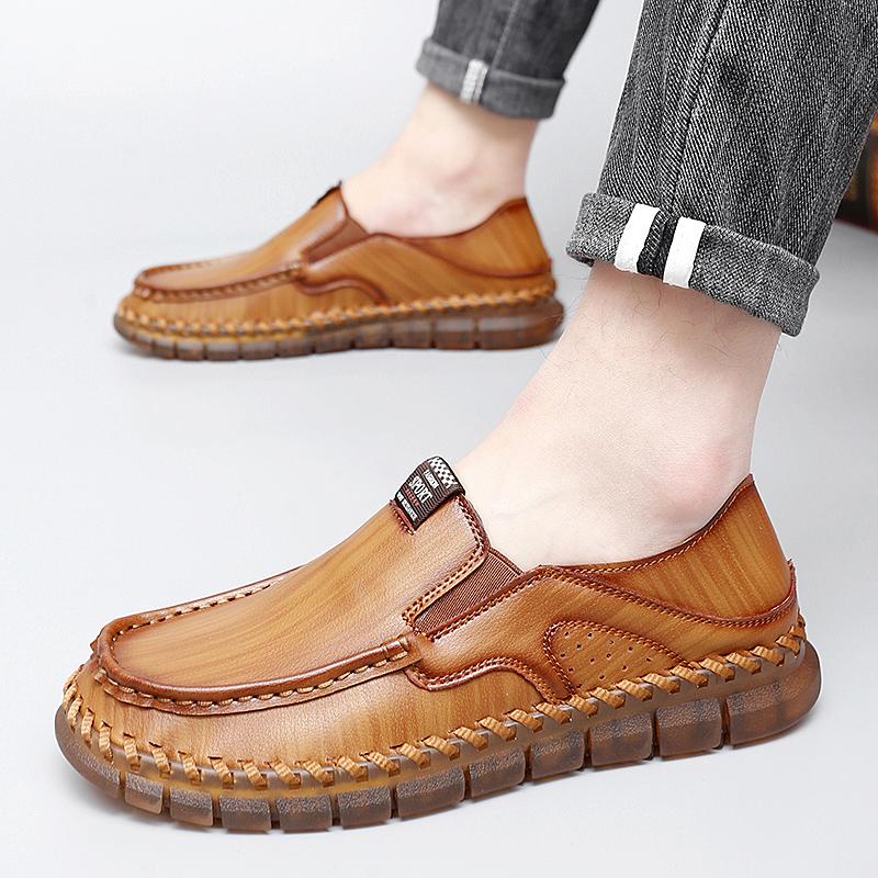 Handmade Leather Men Casual Shoes Luxury Designer Soft Men's Loafers Non-slip Brown Slip On Flats Man Moccasins Large Size 38-47
