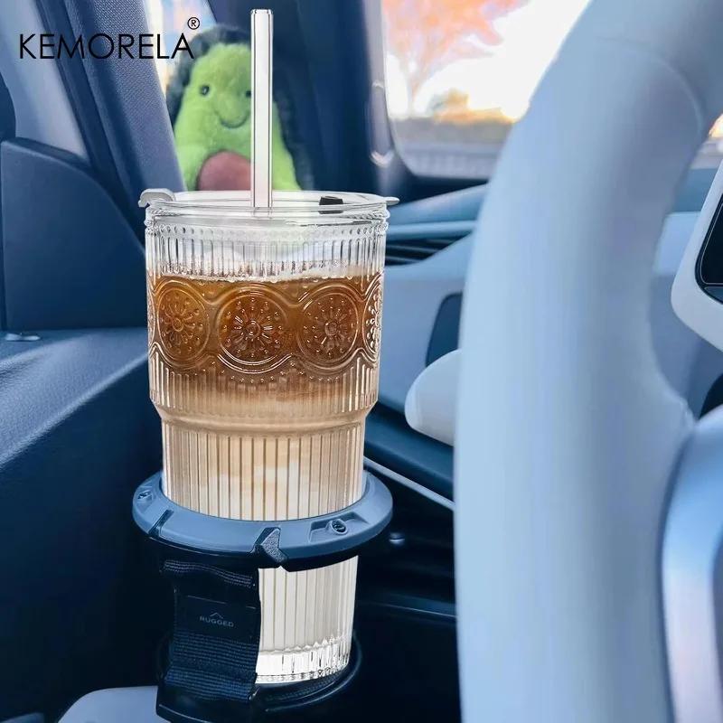 1/2PCS 600ML Floral Glass Tumblers Coffee Cup With Lid and Straw Transparent Drinking Glasses for Juice Coffee Mugs Drinkware
