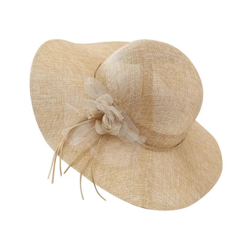 Summer Sun Hat Female Sunscreen Linen Fisherman Hat Sun Hat Beach Hat Travel Wild Flower Straw Hat Beach Seaside Vacation Travel Sun Protection Hat