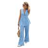 Sleeveless Top and Straight-leg Pants Set - Summer Vacation Outfit - Flared Pants Set with Pleated Hems