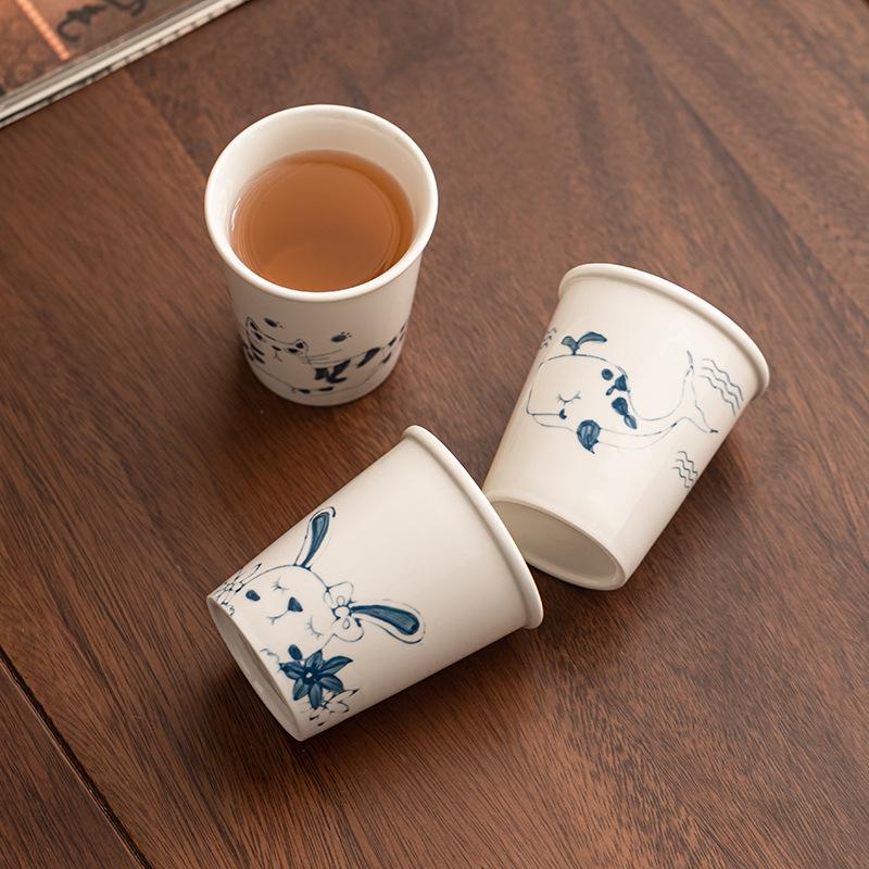 Japanese Blue and White Hand-painted Coffee Cup Creative Coffee Hanging Ear Cup Ceramic Tea Cup Juice Cup Cola Cup Coffee Cup