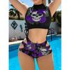 Sexy Floral Two-Piece Hollow-Out Bikini Set - Women's Skull Design Swimwear
