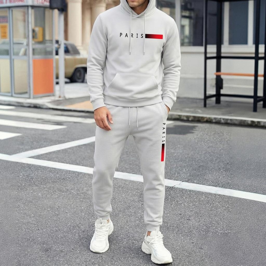 Men's Letter Print Hoodie and Sweatpants 2-Piece Set Casual Pullover Matching Outfit for Fall Winter